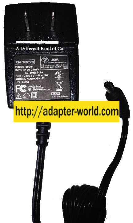 GN NETCOM ACGN-22 AC ADAPTER 5-6VDC 5W New 1.4 x 3.5 x 9.6mm St