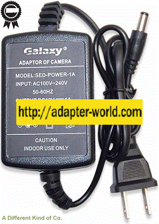 Galaxy SED-POWER-1A AC ADAPTER 12VDC 1A NEW -( ) 2x5.5mm 35W Ch
