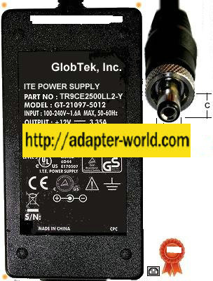 GlobTek GT-21097-5012 Ac Adapter 12Vdc 2.5A New TR9CE2500LL2-Y