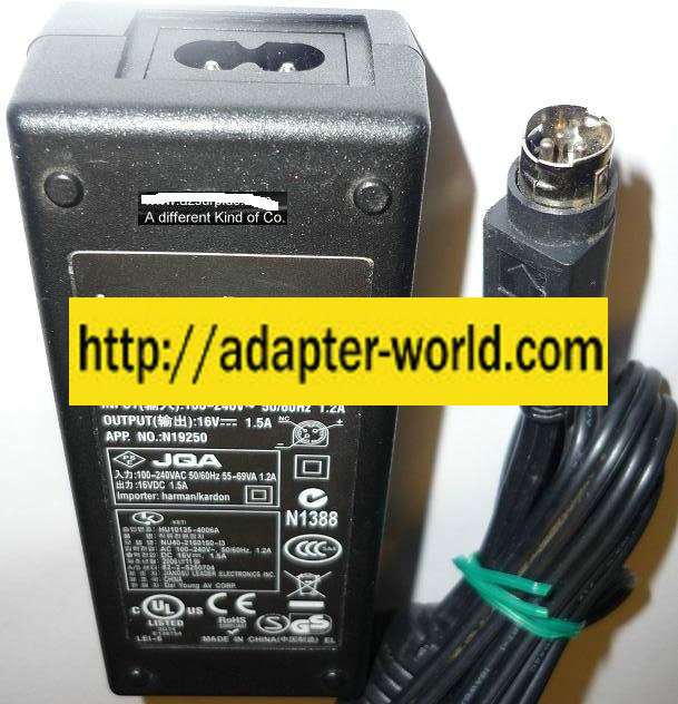 HARMAN/KARDON NU40-2160150-I3 AC ADAPTER 16VDC 1.5A NEW 3PIN DI