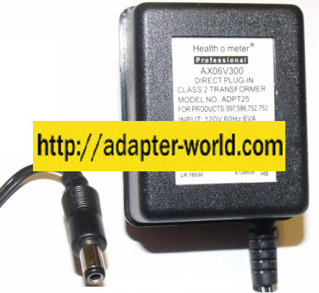 HEALTH O METER ADPT25 AC ADAPTER 6V DC 300mA POWER SUPPLY