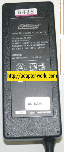 HI CAPACITY SAN0902N01 AC ADAPTER 15-20V 5A -( )- 3x6.5mm New 9