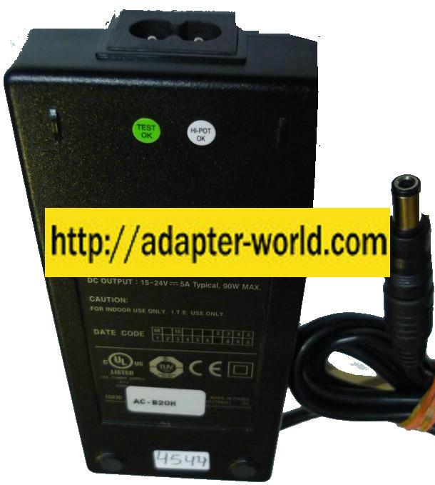 HI CAPACITY AC-B20H AC ADAPTER 15-24VDC 5A 9W NEW 3x6.5mm LAPTO