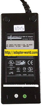 HI CAPACITY AC-5001 AC ADAPTER 15-24V DC 90W New 3x6.3x11mm Atta