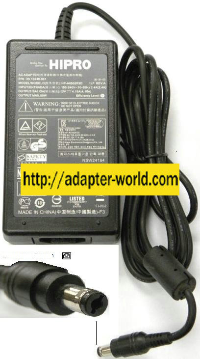 Hipro HP-A0502R3D AC ADAPTER 12Vdc 4.16A -( ) 2x5.5mm POWER SUPP Hipro HP-A0502R3D AC ADAPTER 12Vdc 4.16A -( ) 2x5.5mm POWER SUPP