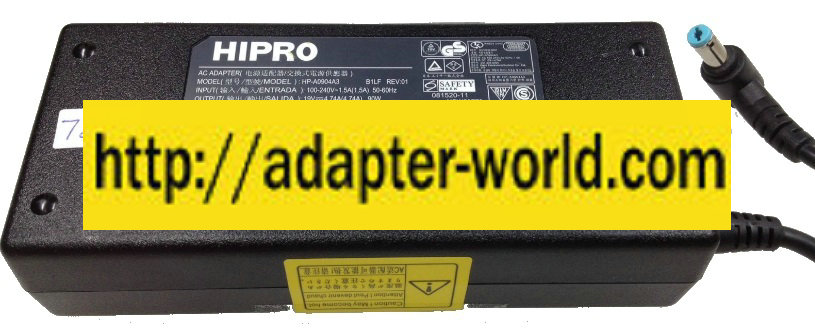 HIPRO HP-A0904A3 AC ADAPTER 19VDC 4.74A 90W New -( )- 1.7x5.5mm 9