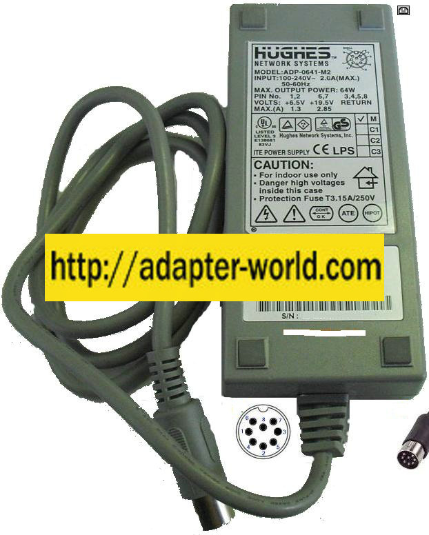 HUGHES ADP-0641-M2 AC Adapter 6.5V 1.3A 19.5VDC 2.85A 8Pin 64W D