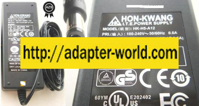Hon-Kwang HK-H5-A12 AC Adapter 12vdc 2.5A -( ) 2x5.5mm 100-240va