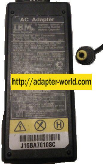 IBM 02K6549 AC ADAPTER 16VDC 3.36A New -( ) 2.5x5.5mm 90 ° Degre