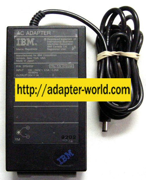 IBM 07G1232 AC Adapter 20VDC 1A 07G1246 Power Supply ThinkPad
