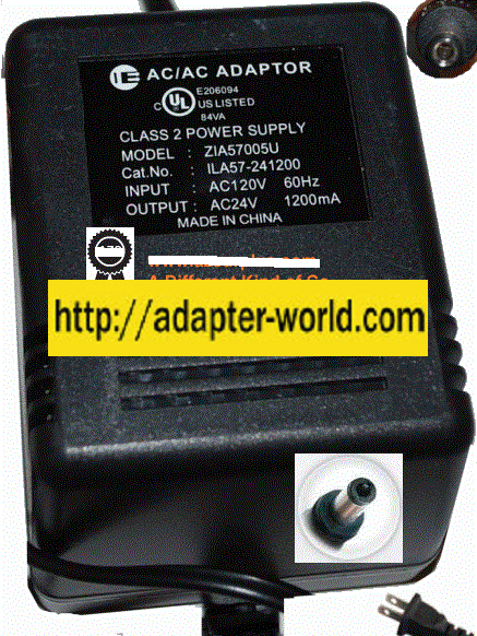 IE ZIA57005U-9 AC ADAPTER 24VAC 1200mA ~(~) 2x5.5mm New ILA57-2 - Click Image to Close