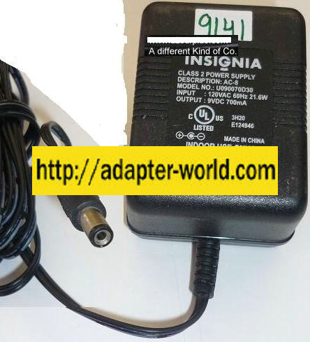 INSIGNIA U090070D30 AC ADAPTER 9VDC 700mA NEW (-) 2x5.5mm ROU