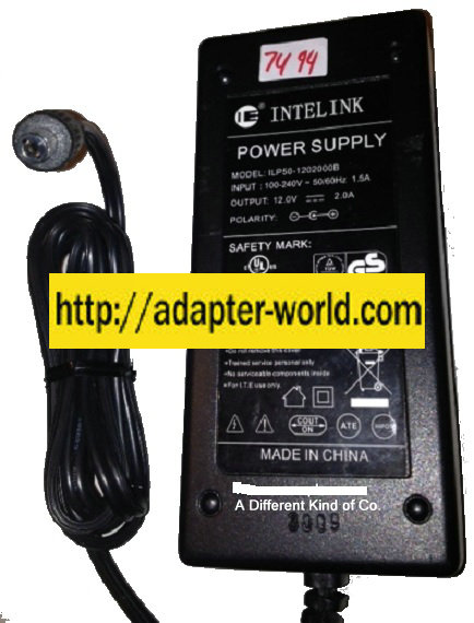 INTELINK ILP50-1202000B AC ADAPTER 12VDC 2A New -( )- 2.3 x 5.3