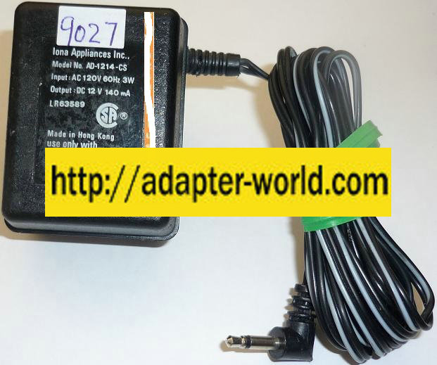 IONA AD-1214-CS AC ADAPTER 12VDC 140mA NEW 90 ° CLASS 2 POWER SU