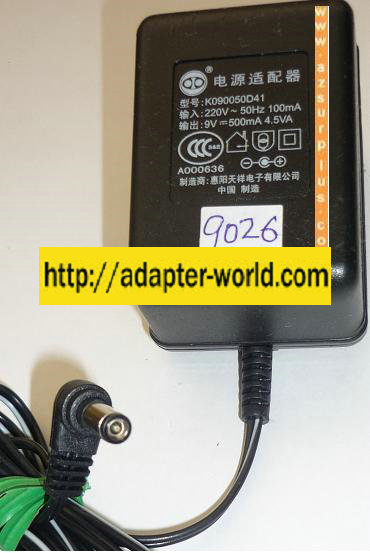K090050D41 AC ADAPTER 9VDC 500mA 4.5VA NEW -( ) 2x5.5x12mm 90 °R