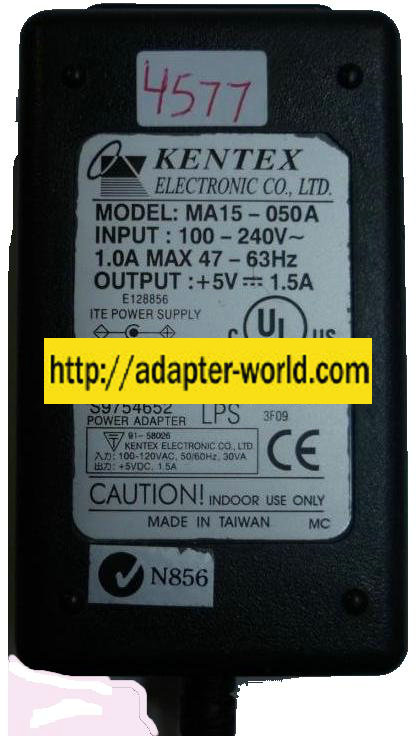 KENTEX MA15-050A AC ADAPTER 5V 1.5A AC ADAPTER I.T.E. POWER SUPP