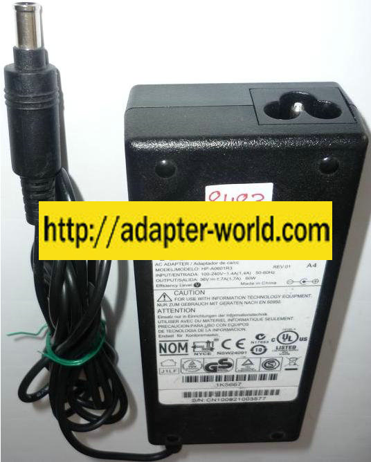 KODAK HP-A0601R3 AC ADAPTER 36VDC 1.7A 60W NEW -( ) 4x6.5x10.9m