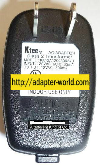 KTEC KA12120030024U A AC ADAPTER 12VAC 300mA NEW 1PIN DIN CLASS
