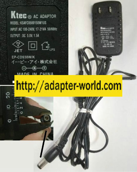 KTEC KSAFC0500150W1US AC ADAPTER 5vdc 1.5A -( ) 2.1x5.5mm NEW C