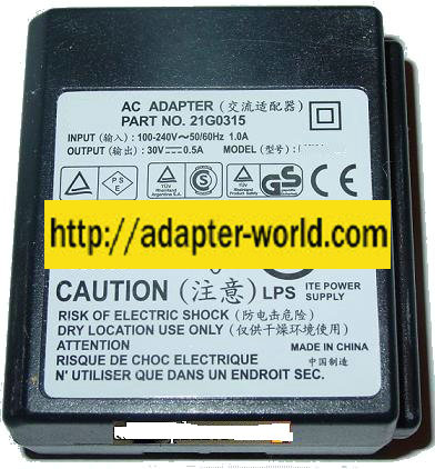 LEXMARK CLICK CPS020300050 AC ADAPTER 30V 0.50A NEW CLASS 2 TRA