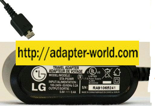 LG STA-P53WR AC ADAPTER 5.6V 0.4A DIRECT PLUG IN POWEER SUPPLY C