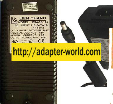 LIEN CHANG BSA-35-115 AC ADAPTER 12VDC 2.9A 10-17V 3.5A NEW -(