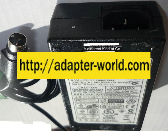 LINEARITY LAD6019AB5 AC ADAPTER 12VDC 5A NEW 3PIN DIN Power Sup