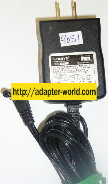 LINKSYS AD1605CF AC ADAPTER 5.5VDC 2.6-2.3A 2.5 NEW -( ) 2x5.5x