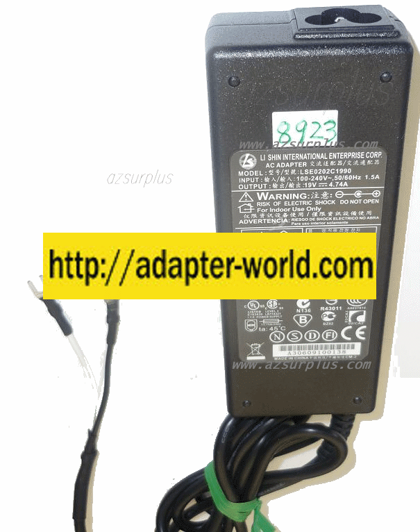 LI SHIN LSE0202C1990 AC ADAPTER 19VDC 4.74A NEW -( ) SCREW WIRE