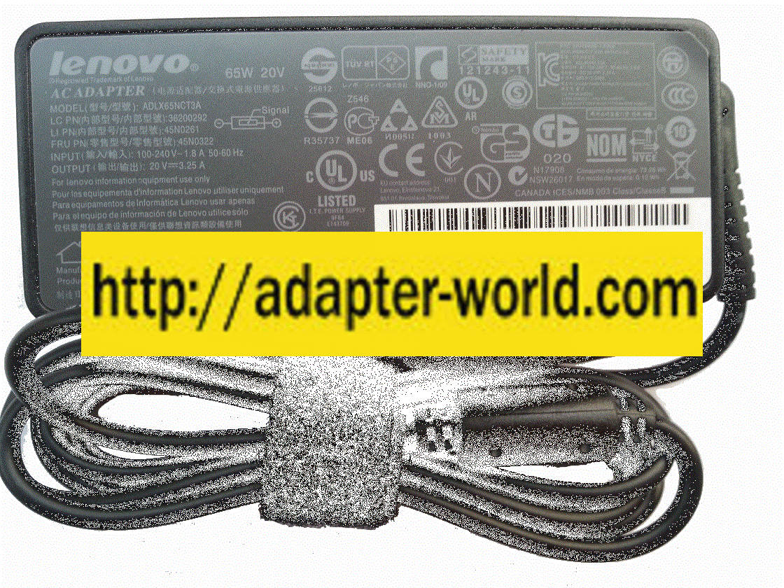 Lenovo ADLX65NCT3A AC Adapter 20Vdc 3.25A 65W New Charger Recta