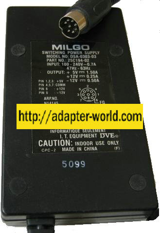 MILGO DSA-0303-03 AC DC ADAPTER 5V 12V -12V 1.5A 0.25A 0.5A