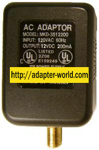 mkd-3512200 AC ADAPTER 12VDC 200mA -( )- RF 1x9.4mm New 120VAC P