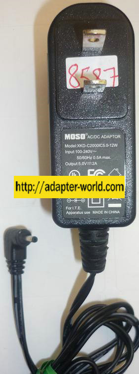 MOSO XKD-C2000IC5.0-12W AC ADAPTER 5VDC 2A NEW -( ) 0.7x3x8.9mm