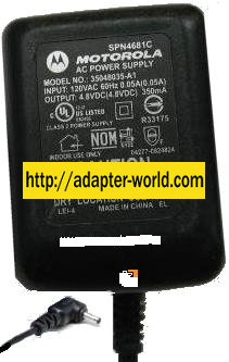 Motorola 35048035-A1 AC Adapter 4.8VDC 350mA SPN4681C New Cell