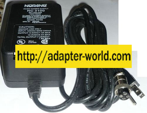 NORAND NC 3100 AC ADAPTER 9VDC 1.5A 4PIN Dual Voltage FEMALE DI