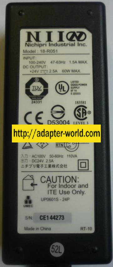 Nichipri NII 18-R051 AC Adapter 24V 2A Epson thermal receipt POS