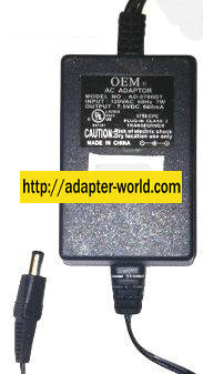 OEM AD-0760DT AC ADAPTER 7.5VDC 600mA NEW-( )- 2.1x5.4x10mm
