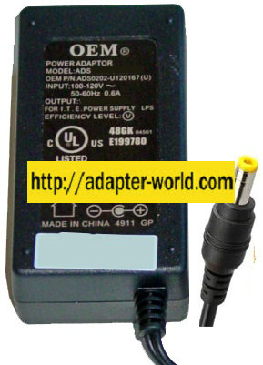 OEM ADS0202-U150150 AC ADAPTER 15VDC 1.5A NEW -( ) 1.7x4.8mm