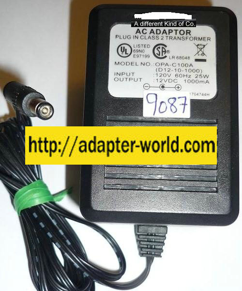 OPA-C100A AC ADAPTER 12VDC 1000mA NEW -( ) 2x5.5x9.7mm ROUND BA