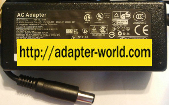 LITEON PPP009L AC ADAPTER 18.5V DC 3.5A 65W LAPTOP HP COMPAQ