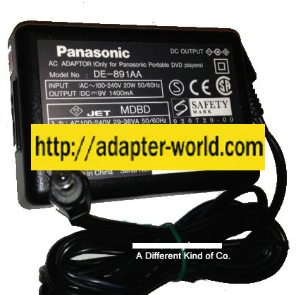 PANASONIC DE-891AA AC ADAPTER 8VDC 1400mA New -( )- 1.8 x 4.7 x