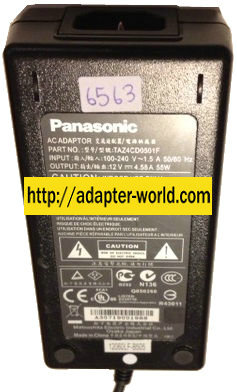 PANASONIC TAZ4CD0501F AC ADAPTER 12VDC 4.58A -( )- 3x6.5mm 100-2