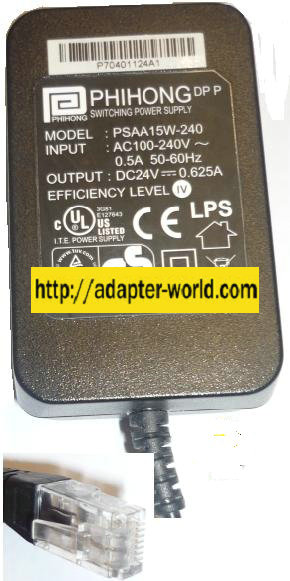 PHIHONG PSAA15W-240 AC ADAPTER 24V 0.625A SWITCHING POWER SUPPLY