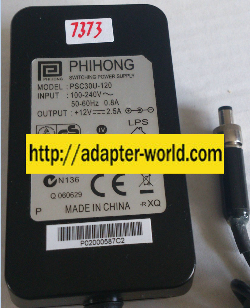 PHIHONG PSC30U-120 AC Adapter 12VDC 2.5A Extern HDD LCD Monitor