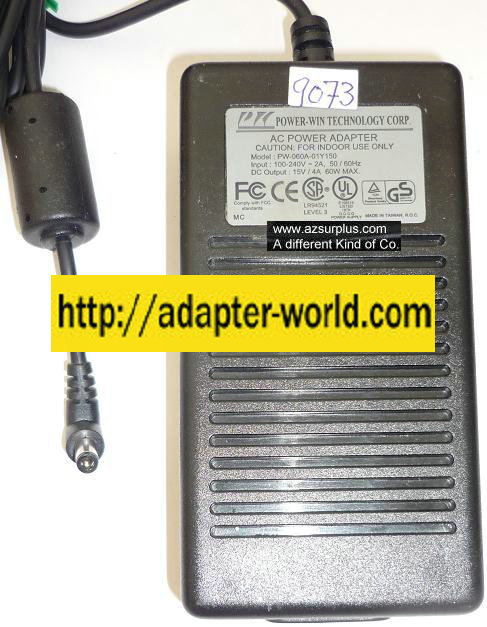 POWER-WIN PW-060A-01Y150 AC ADAPTER 15VDC 4A 60W NEW 2.5x5.5mm