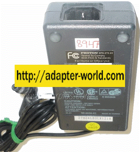 PROTON SPN-270-24 AC ADAPTER 24VDC 3A NEW -( ) 2x5.5x10.5mm ROU