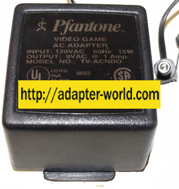 Pfantone TV-ACNDO AC ADAPTER 9VAC 1Amp VIDEO GAME ~ (~) ~ New PO