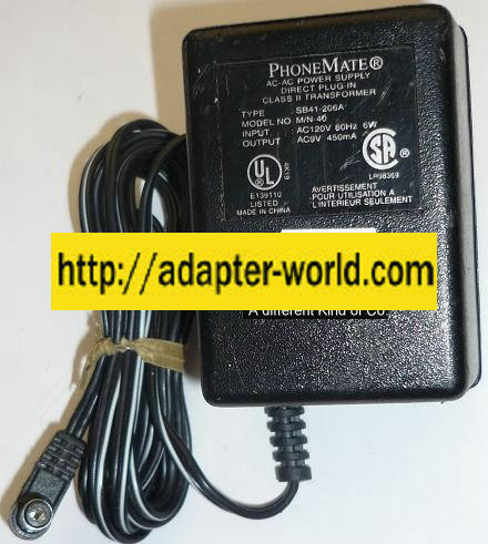 PhoneMate M/N-40 AC ADAPTER 9VAC 450mA NEW ~(~) 2.5x5.5mm 90