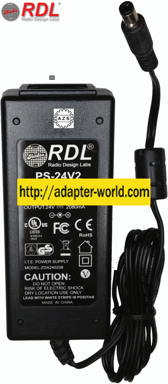 RDL ZDA240208 AC Adapter 24vdc 2A -( ) 2.5x5.5mm New 100-240vac