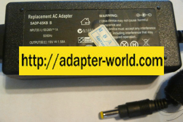 SADP-65KB B AC SWITCHING ADAPTER 19V 1.58A -( )- 1.8x5mm New 10